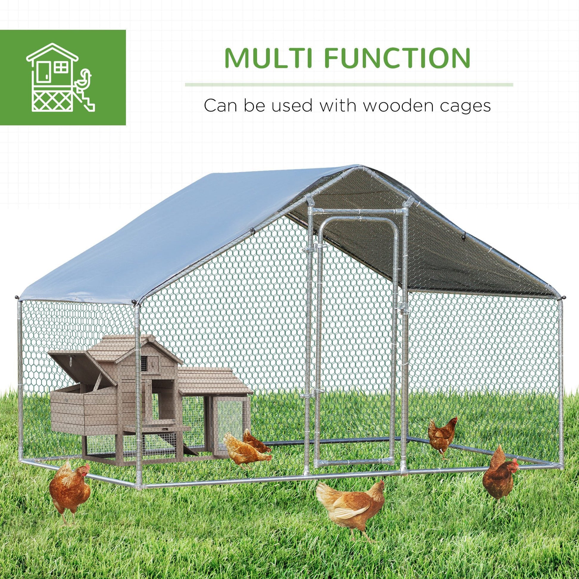 9.8' x 6.6' Metal Chicken Coop, Galvanized Walk-in Hen House, Poultry Cage with 1.25" Tube, Waterproof UV-Protection Cover for Rabbits, Ducks at Gallery Canada