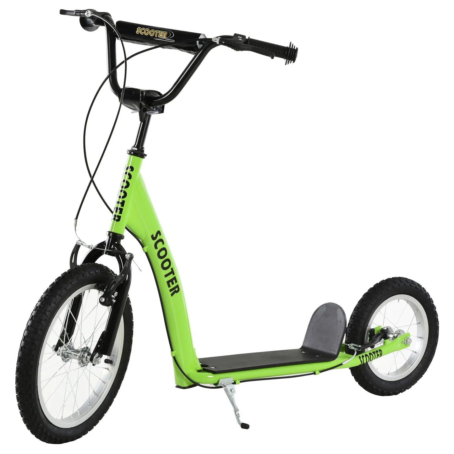 Kids Scooter, Adjustable Handlebar, Dual Brakes, Inflatable Wheels, Age 5+, Green Scooters at Gallery Canada