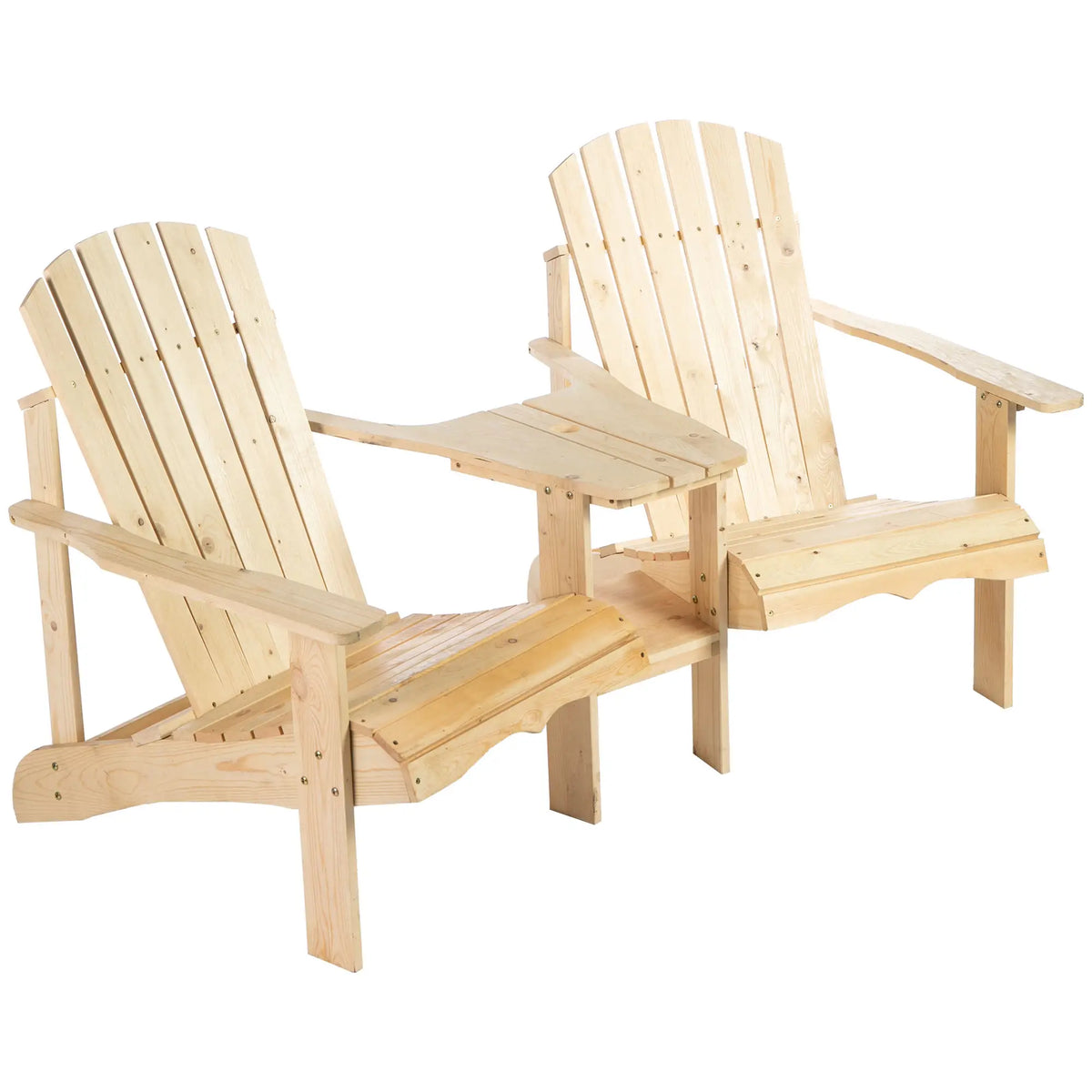 Wood Adirondack Tete-A-Tete Bench 2 Seater w/ Table, Natural Patio Chairs at Gallery Canada