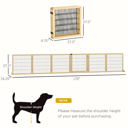 Wooden Pet Gate, Dog Safety Barrier, Freestanding Foldable Fence, w/ 6 Panels, 2 Support Feet, for House Doorway Stairs, Small &; Medium Dogs, Natural Wood at Gallery Canada