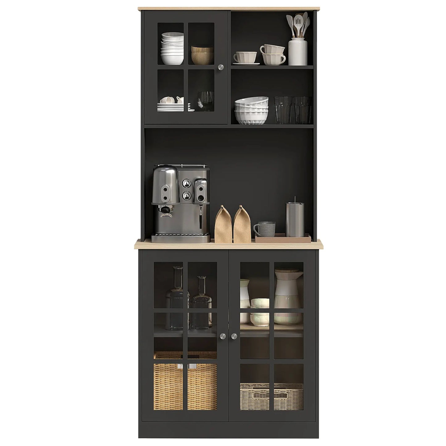 Kitchen Buffet with Hutch, 3 Cabinets, 2 Shelves, Black Kitchen Pantry Cabinets at Gallery Canada
