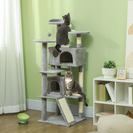 54 Cat Tree, Multi-Level Tower with Scratching Posts, Condos, Bed, Light Grey Cat Towers Light Grey, Cream White at Gallery Canada
