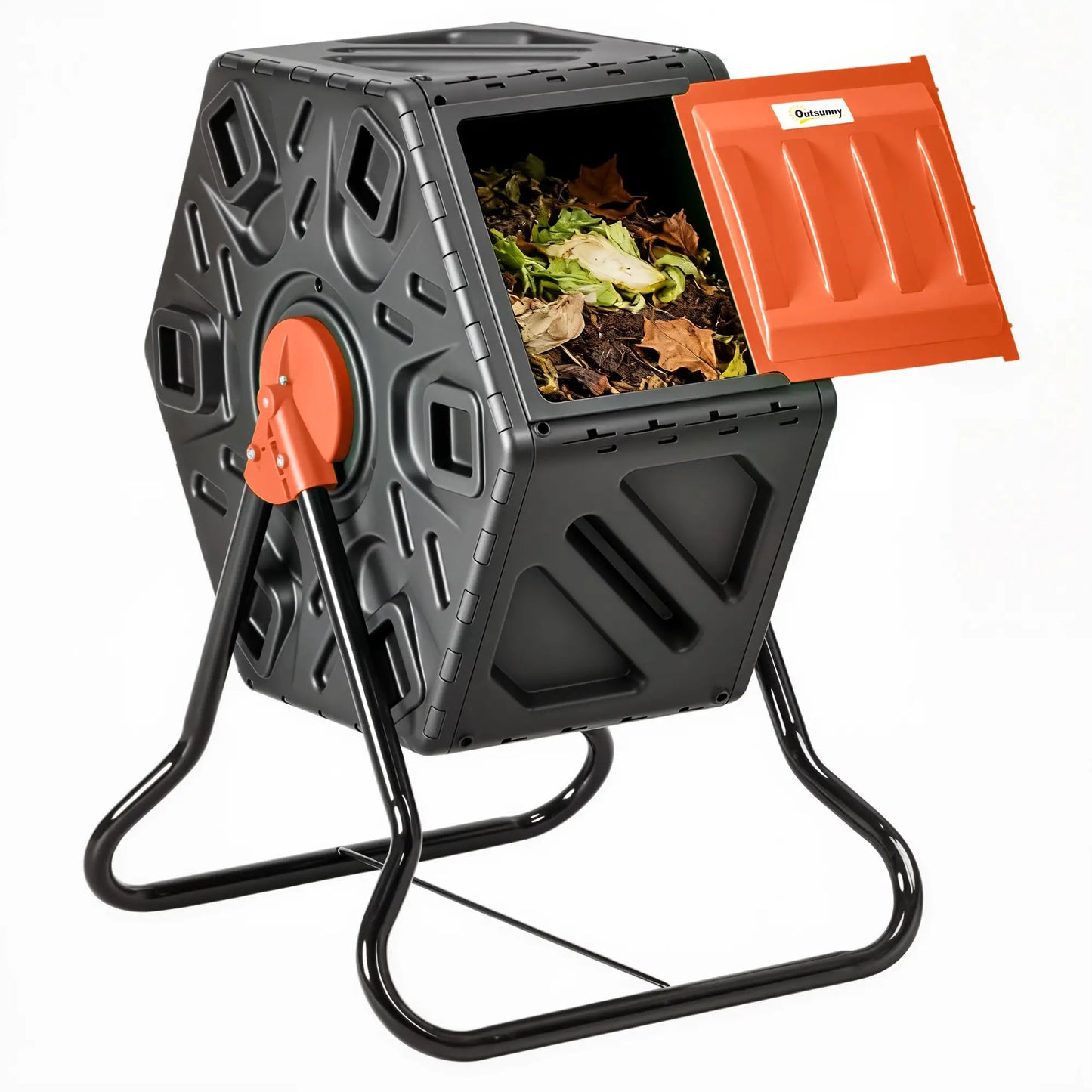 Rotating Composter Bin, 17 Gallon, 24 Vents, Steel Legs, Orange Outdoor Compost Bin at Gallery Canada