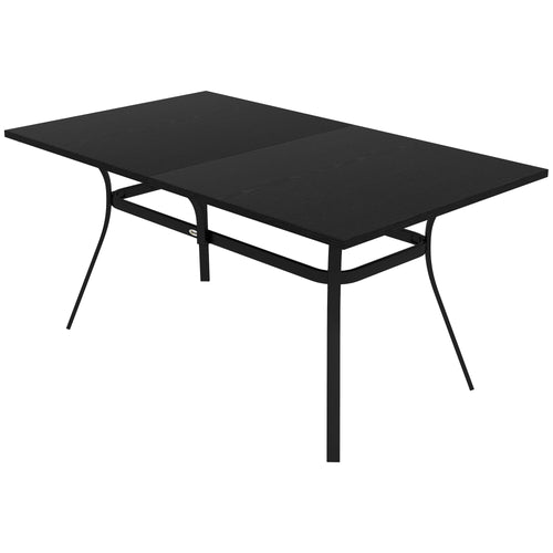 Rectangle Patio Dining Table for 6 People with Steel Legs, Metal Tabletop for Garden, Backyard, Lawn, Balcony, Black