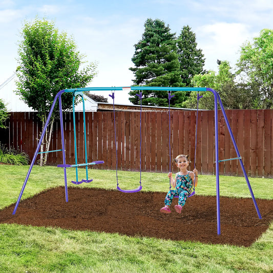 3 in 1 Metal Swing Set, Double Swings, Glider, Purple Gym Sets & Swings Purple at Gallery Canada