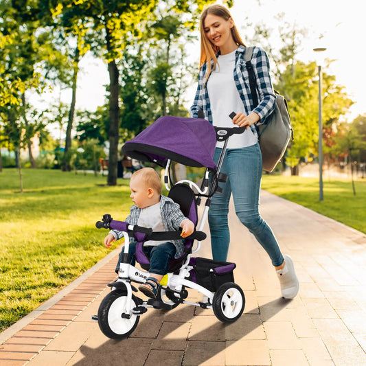 6 in 1 Toddler Tricycle Stroller, Basket, Canopy, 5-Point Harness, 12-60 Months, Purple Tricycles for Kids Purple, White at Gallery Canada