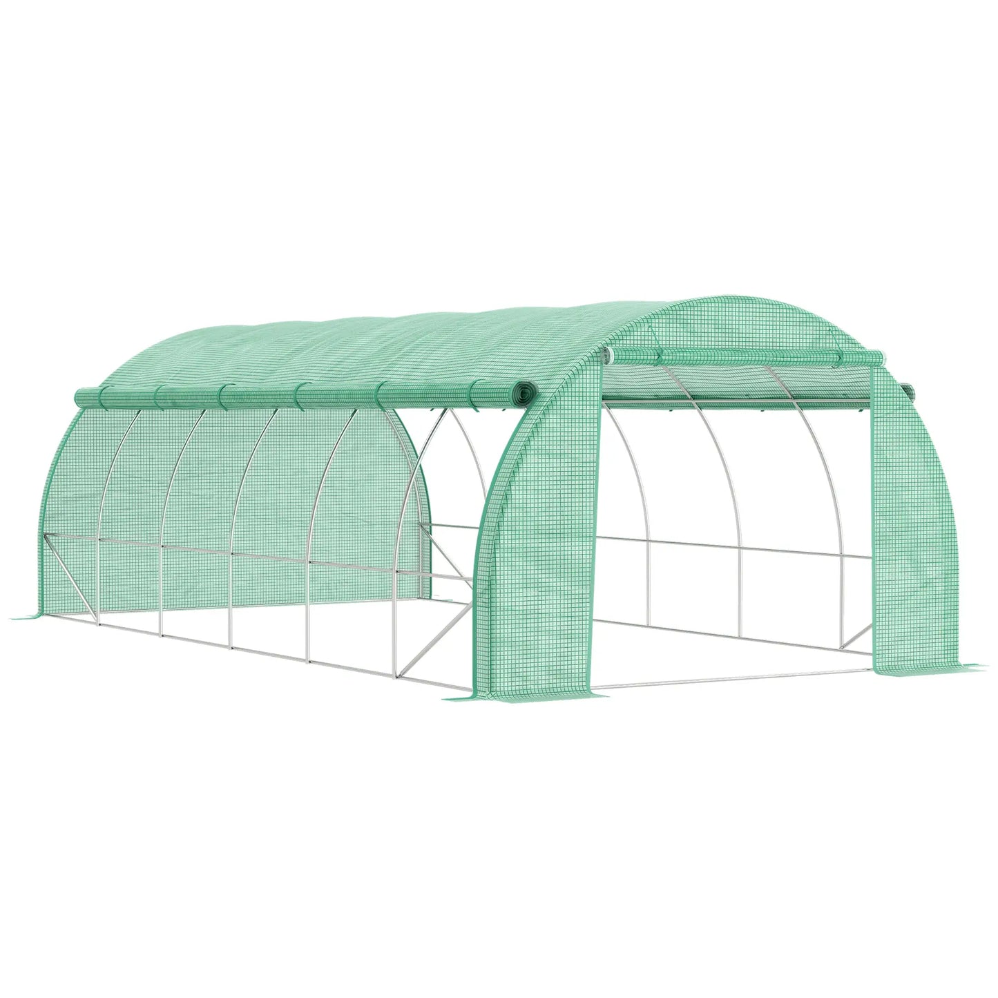 Large Walk-in Greenhouse, 20'x10'x6.6', Zippered Door, 12 Roll-up Windows, Green