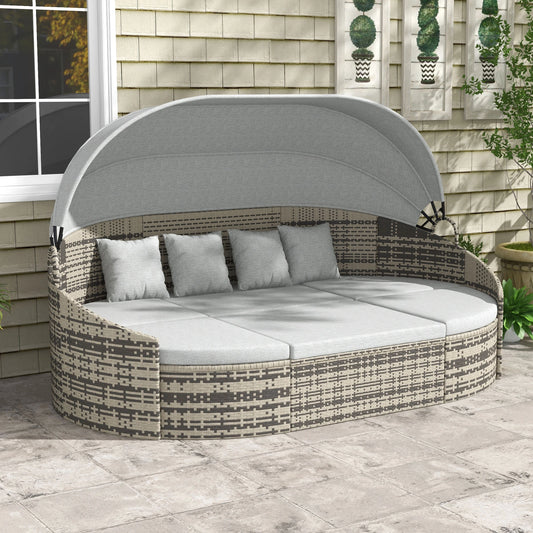 4-Piece PE Wicker Round Daybed, Outdoor Rattan Lounge Set, Light Grey Daybeds Mixed Grey Rattan, Light Grey Cushion at Gallery Canada