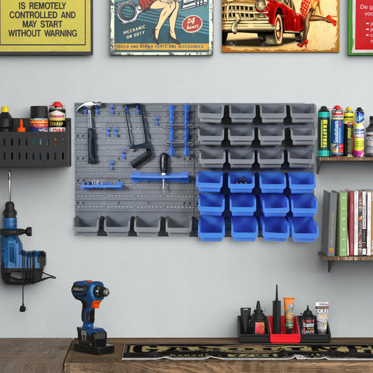 44PC Wall Mounted Storage Bins, Hardware Organizer, Blue Tool Organizers Blue, Grey at Gallery Canada