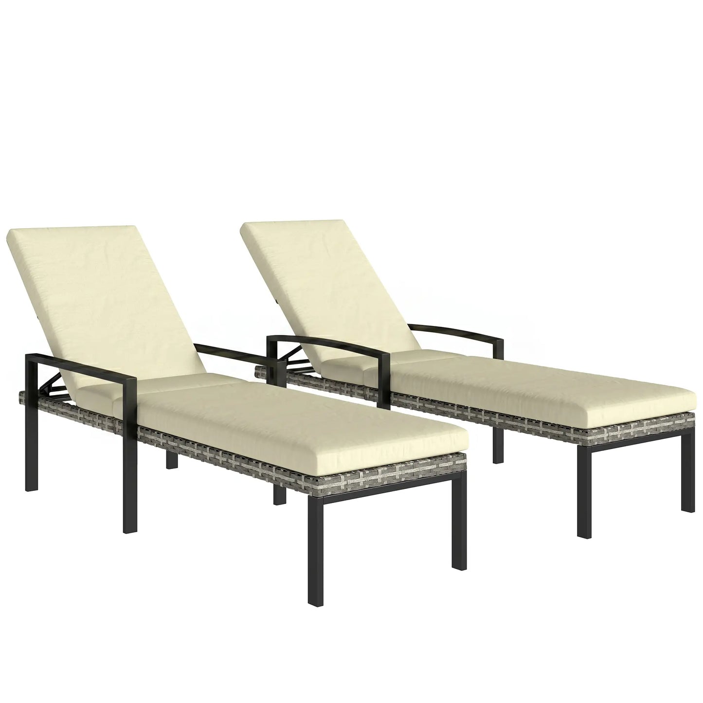 Outdoor Wicker Chaise Lounge Chairs, Set of 2, 5-Level Adjustable Backrest Wicker Chaise Loungers at Gallery Canada