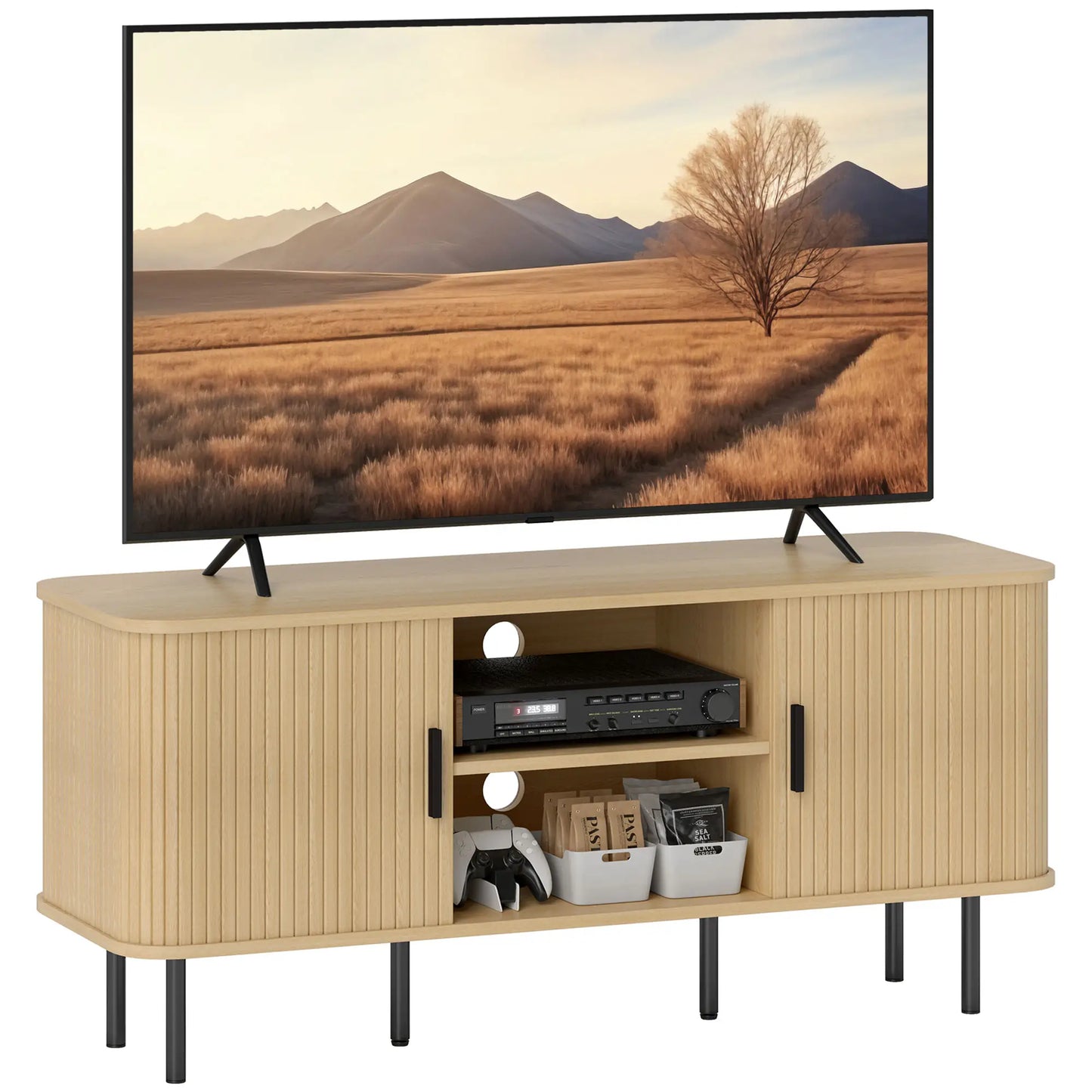 TV Stand for 55 Inches, Storage Shelves, Living Room, Oak Tone TV Stands at Gallery Canada
