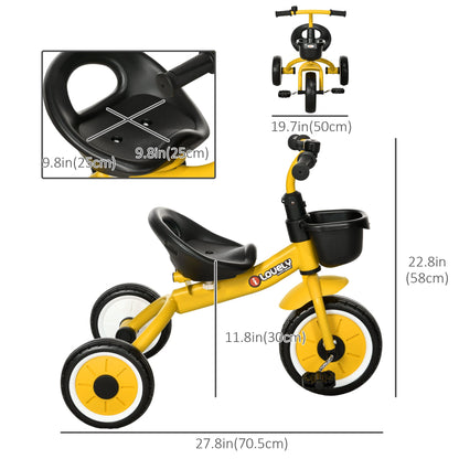 Tricycle for Toddler 2-5 Year Old Girls and Boys, Toddler Bike with Adjustable Seat, Basket, Bell, Yellow at Gallery Canada