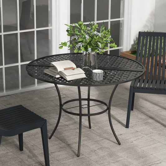 42" Round Outdoor Dining Table for 4, Metal Patio Table with Umbrella Hole Outdoor Dining Sets Black at Gallery Canada