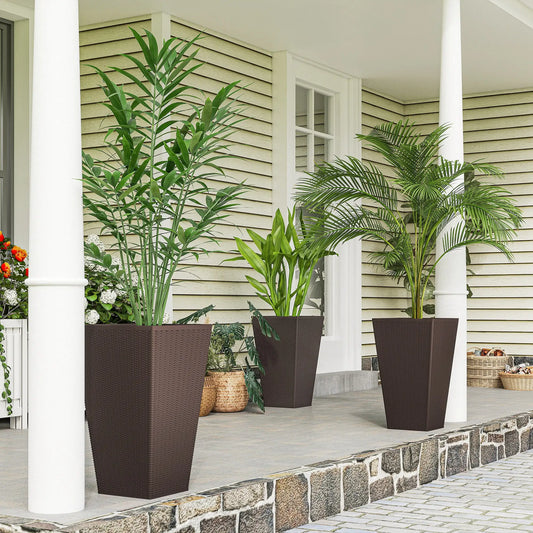 Set of 3 Tall Plant Stand, Indoor Outdoor Flower Pot, Brown Garden Accessories Brown at Gallery Canada