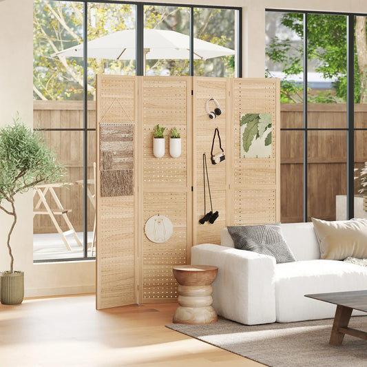 5.6 Ft. 4-Panel Room Divider, Freestanding Privacy Screen, Natural Room Dividers Natural at Gallery Canada