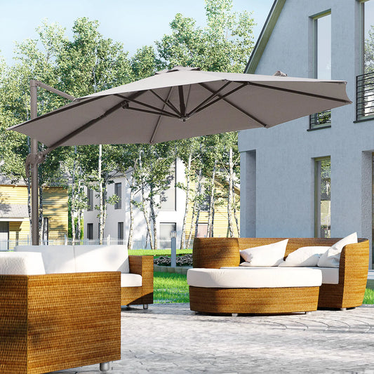 10ft Cantilever Patio Umbrella, 360° Rotation, Crank, Grey Cantilever Umbrellas Grey and Brown at Gallery Canada