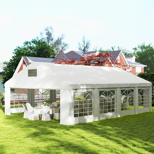 19.6' x 26' Heavy Duty Party Tent, Outdoor Canopy with Removable Sidewalls Canopy Tents White at Gallery Canada
