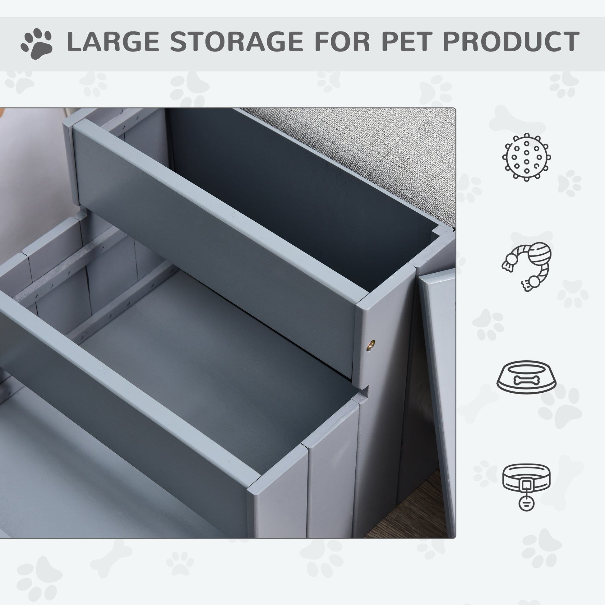 Pet Steps 3-Step Dog Stairs for Small Dogs Cats and Wooden Ramp with Storage Box Carpet Tread, Grey at Gallery Canada
