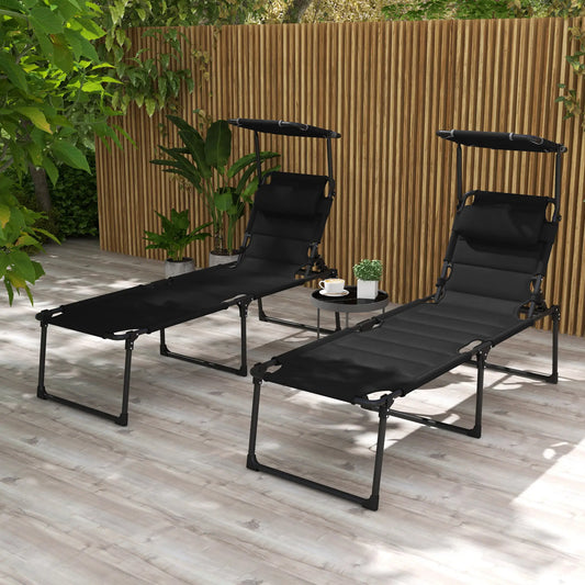 Folding Chaise Lounge, Adjustable Sunroof, Outdoor Quick Dry, Black Lounger Chairs Black at Gallery Canada