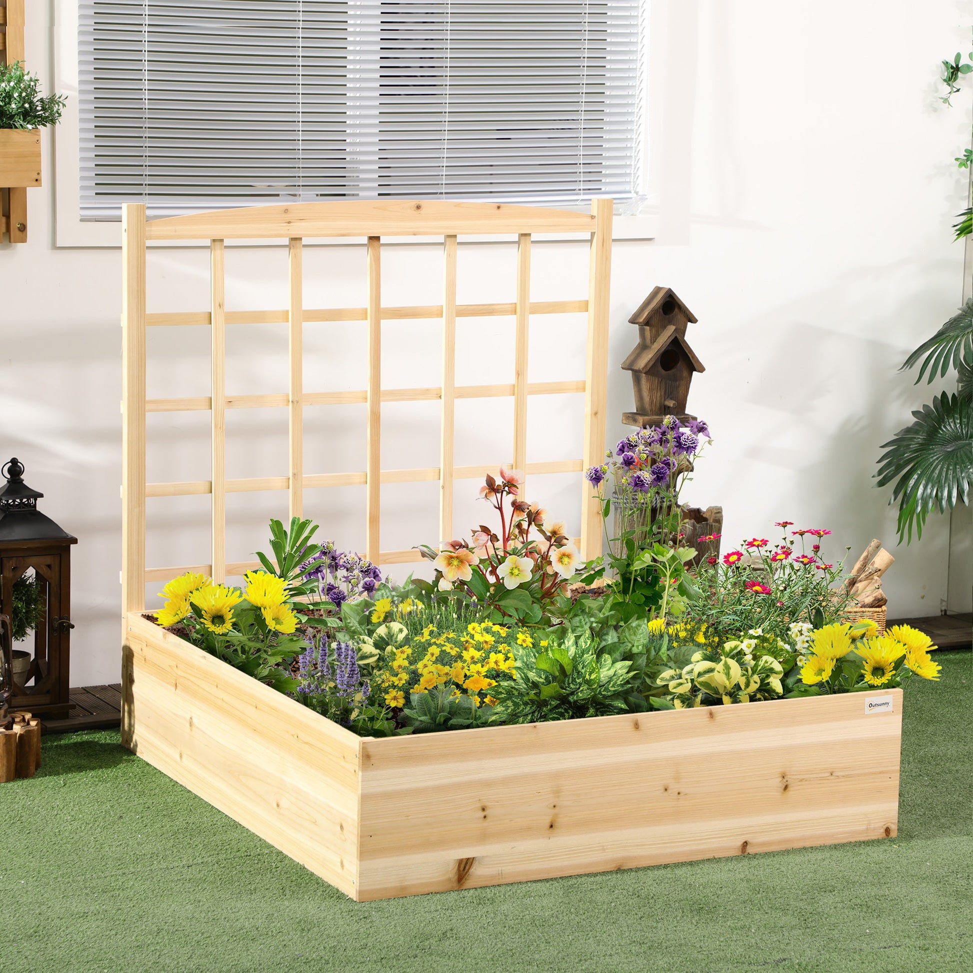 Wood Planter Box with Trellis for Climbing Plants, Raised Garden Bed for Outdoor Flowers Herbs, 43"x46"x47", Natural at Gallery Canada
