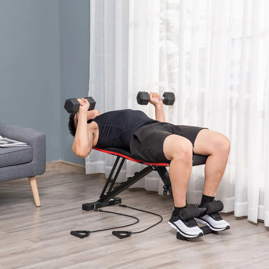 Adjustable Workout Bench, Foldable with Leg Extension, 264LBS, Black and Red Weight Benches Black, Red at Gallery Canada