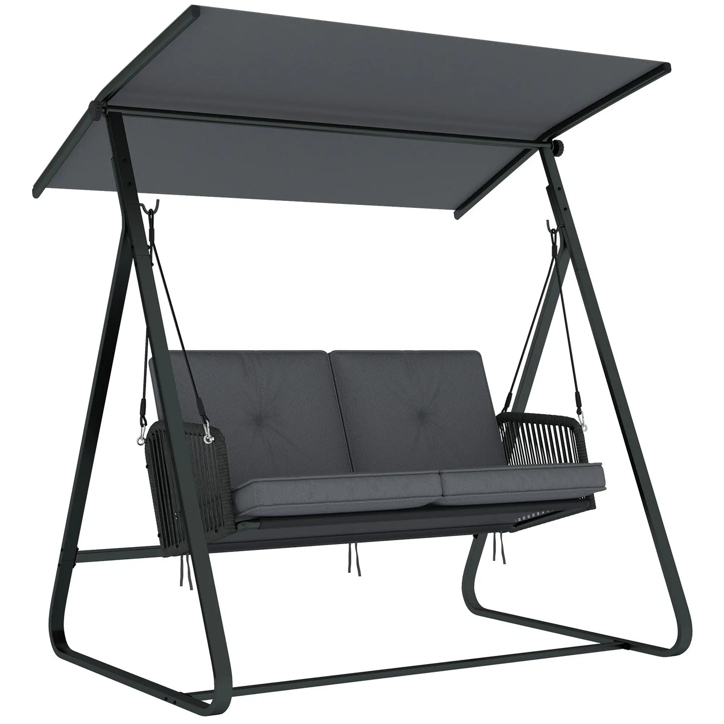 2-Person Outdoor Swing, Adjustable Canopy, Rattan Bench With Cushions Patio Swings with Stand at Gallery Canada