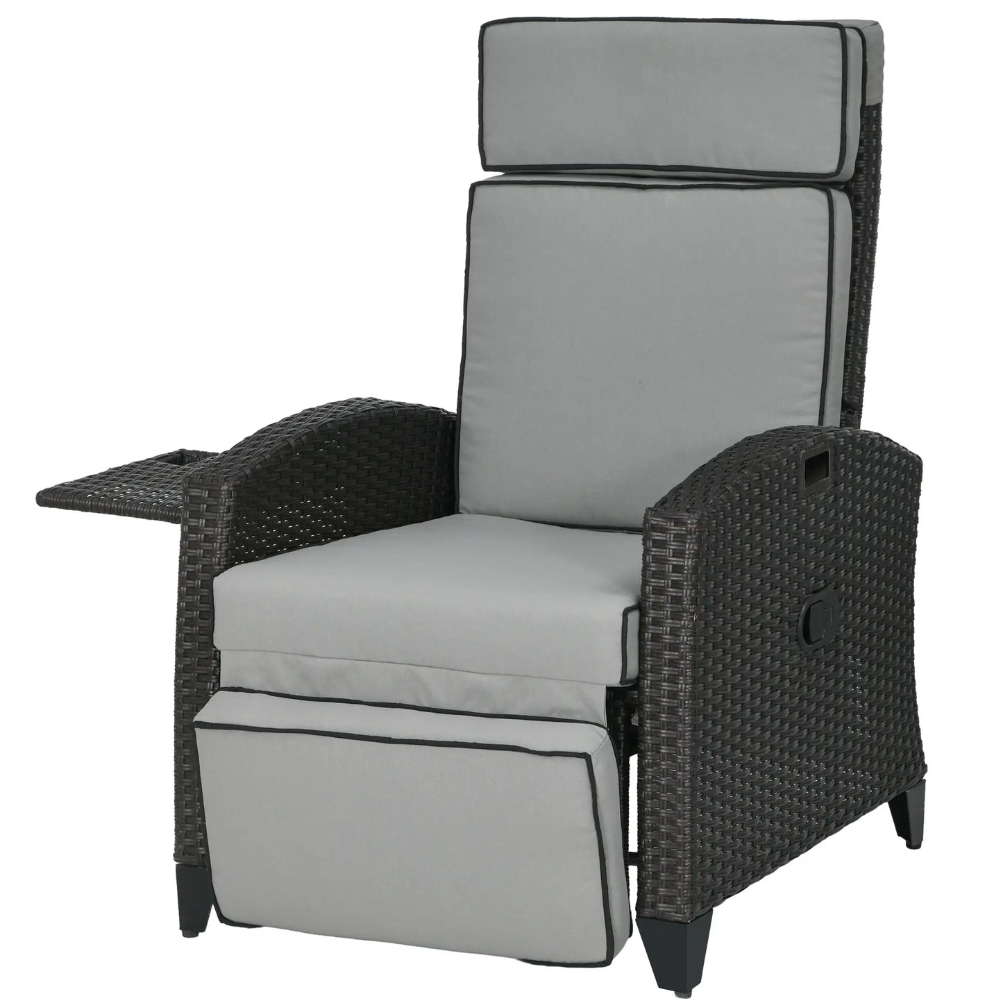 Outdoor Recliner Chair, Adjustable Backrest, Cushion, Side Tray, Light Grey Chaise Loungers at Gallery Canada