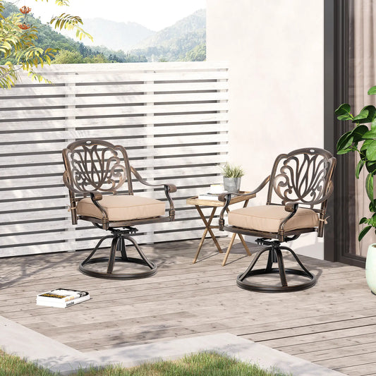 2 Patio Swivel Chairs with Cushion, Aluminum Frame, 3" Thick, Bronze Bistro Sets Bronze, Khaki at Gallery Canada