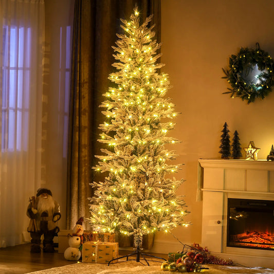 7' Pre Lit Flocked Christmas Tree, Snow Branches, Warm White Lights, Arctic Fir Pre Lit Christmas Trees Green at Gallery Canada