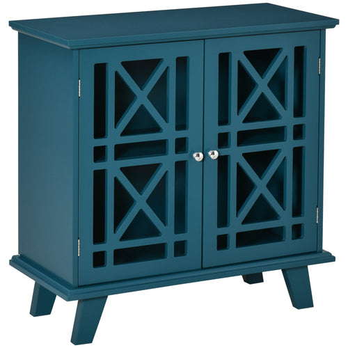 Storage Cabinet with Fretwork Doors and Shelf, Modern Freestanding Sideboard, Buffet, Blue