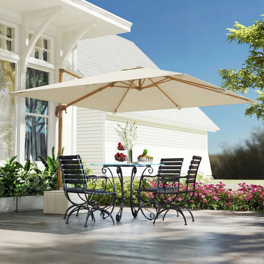 10 FT Patio Cantilever Umbrella, 360° Rotation, Crank And Tilt Offset Cantilever Umbrellas Beige, Wood Grain at Gallery Canada