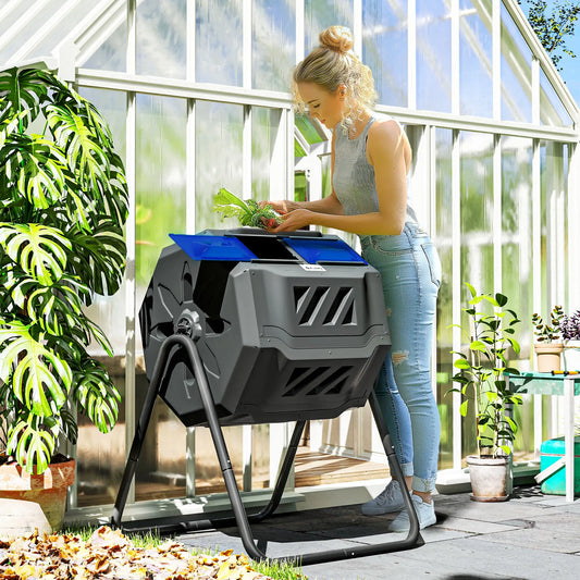 Dual Chamber Compost Bin, 43 Gallon, 360° Rotating, Blue Garden Accessories Blue at Gallery Canada