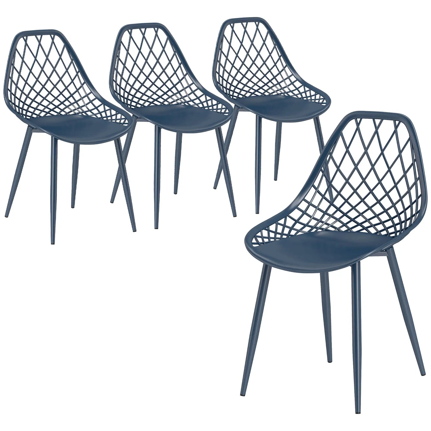 Modern Dining Chairs Set of 4, Plastic with Metal Legs, Blue Dining Chairs at Gallery Canada