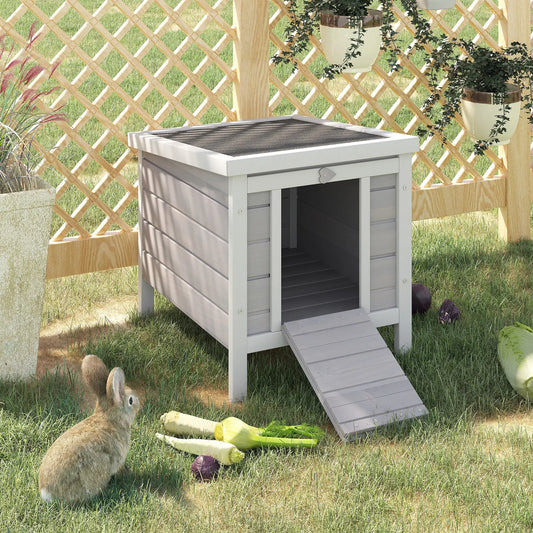 Wooden Rabbit Hutch, Bunny Cage, Outdoor Cat House, 20"x16.5"x17", Grey Rabbit Hutch Grey at Gallery Canada