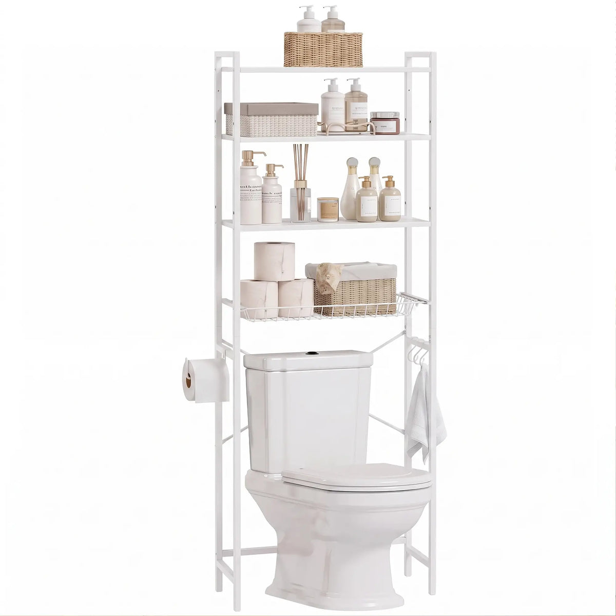 Étagère de rangement à 3 niveaux au-dessus des toilettes, étagères réglables, blanc