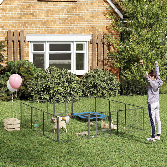 31.5"W Metal Dog Playpen, 23.5"H, 12 Panels, Indoor Outdoor Pet Fence Houses, Kennels & Pens Grey at Gallery Canada