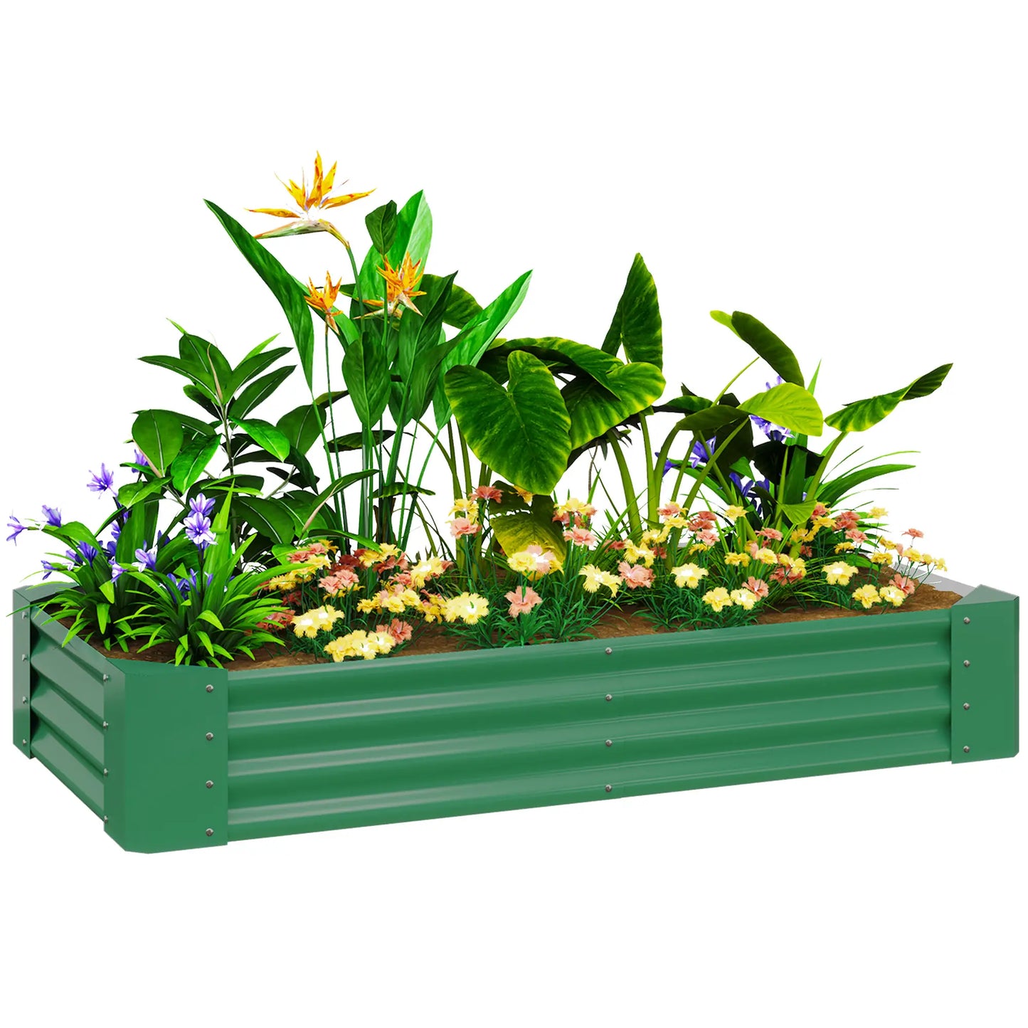 6 x 3 x 1ft Galvanized Raised Garden Bed, Reinforced Outdoor Planter Box, Green
