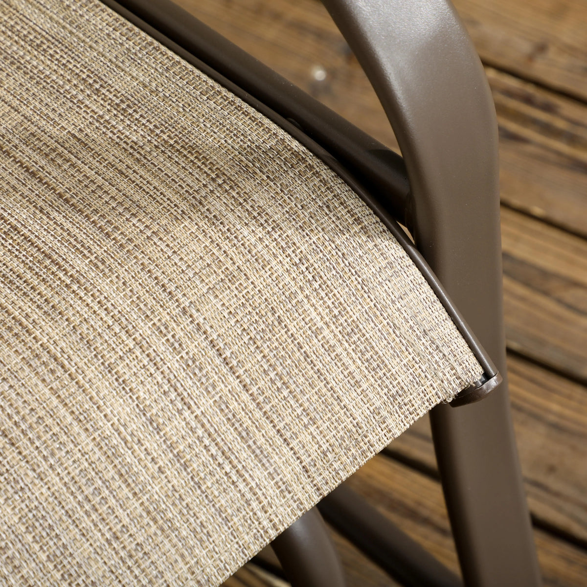 3 Piece Patio Glider Set, Outdoor Gliders, Mesh Seat, Glass Table, Mixed Brown, Brown Outdoor Gliders at Gallery Canada