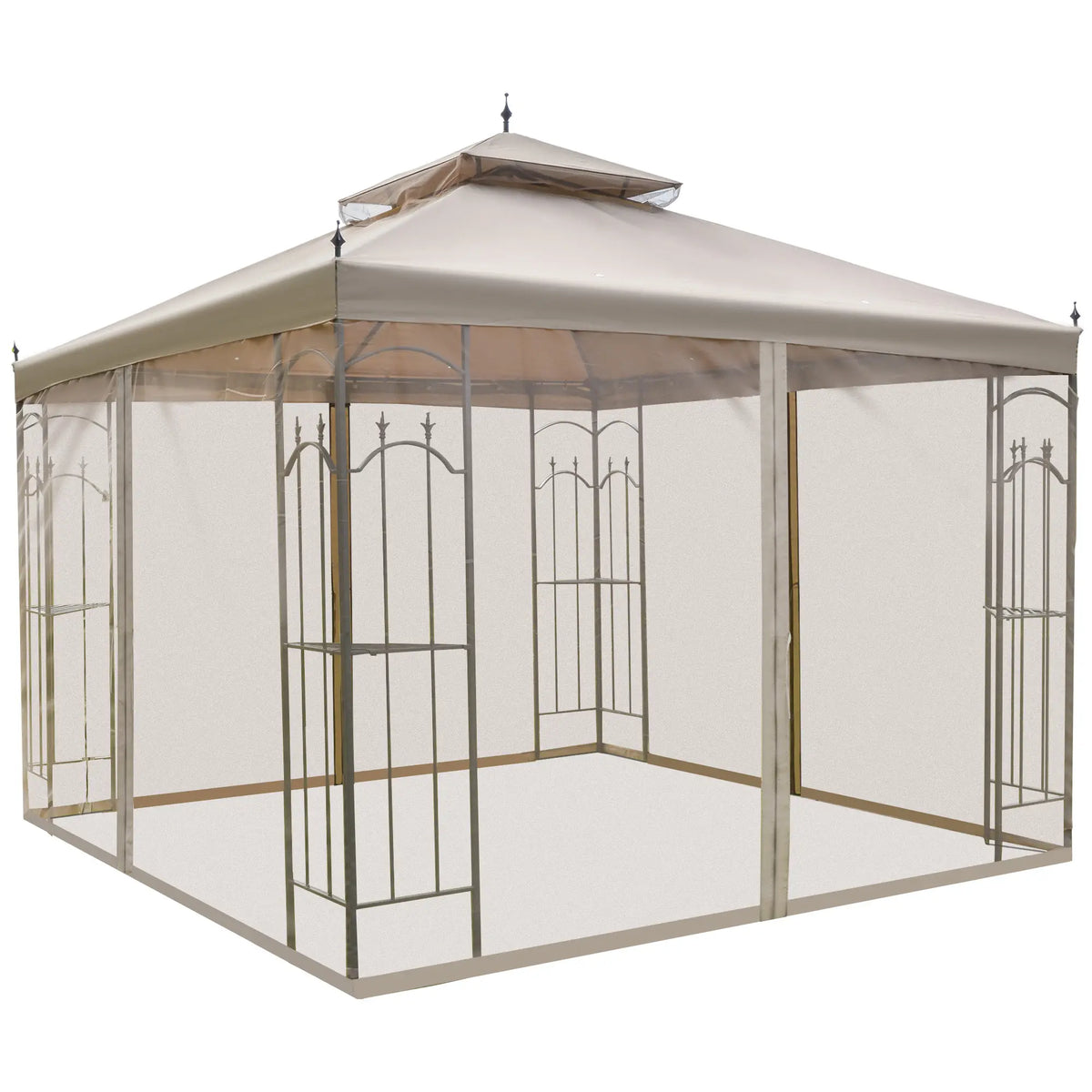 10' X 10' Steel Patio Gazebo With Mesh Curtains, Brown Gazebos at Gallery Canada