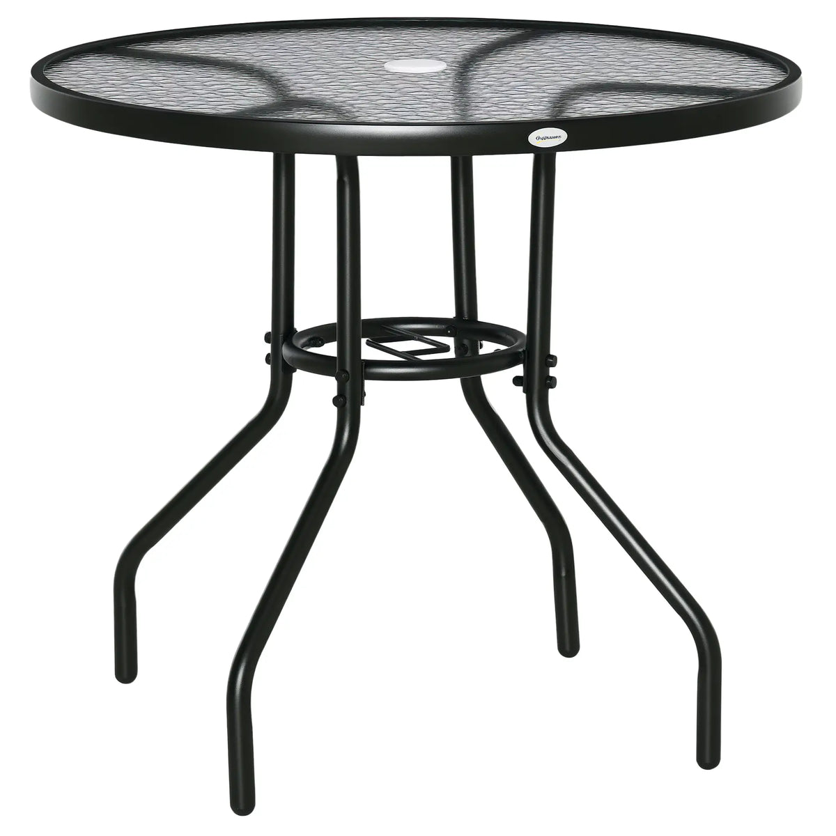 Table à manger extérieure ronde de 31,5", dessus en verre, cadre en acier, jardin patio