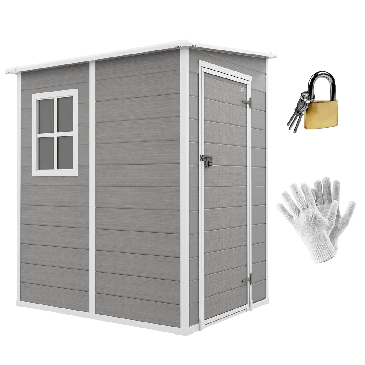 4'x5' Garden Tool Storage Shed, Lean to, Window, Vent, Plastic Roof, Grey Sheds at Gallery Canada