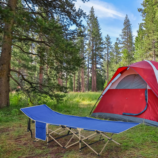 Folding Camping Cot for Adults, with Carry Bag, Side Pocket, Navy Blue Camping Cots Navy Blue at Gallery Canada