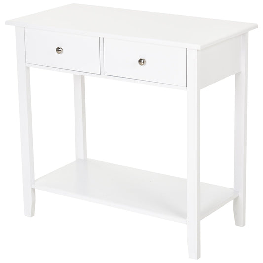 Wooden Console Sofa Table with 2 Drawers and 1 Storage Shelf for Living Room Entryway, White - Gallery Canada