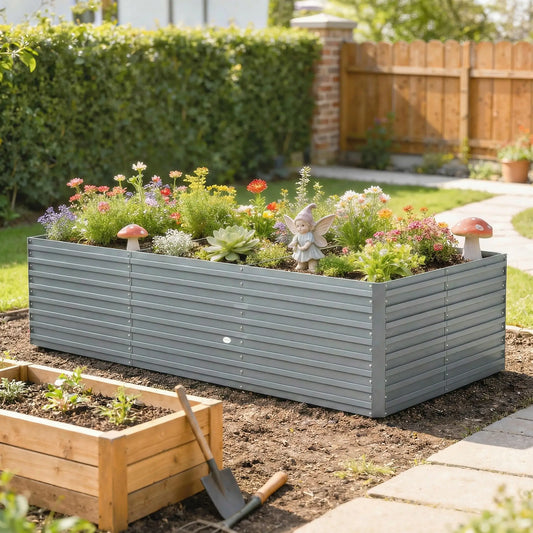 8' x 4' x 2' Raised Garden Bed, Galvanized Planter Box, Light Grey Galvanized Planter Boxes Light Grey at Gallery Canada