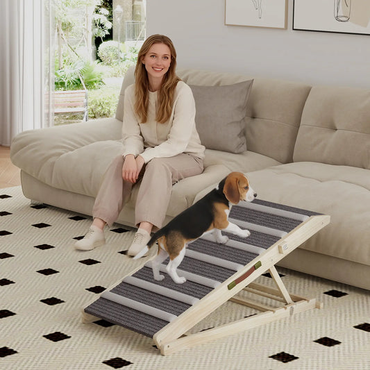 Foldable Dog Ramp For Couch, 4 Adjustable Height 14" to 20", Small to Large Dog Dog Stairs Natural, Grey at Gallery Canada