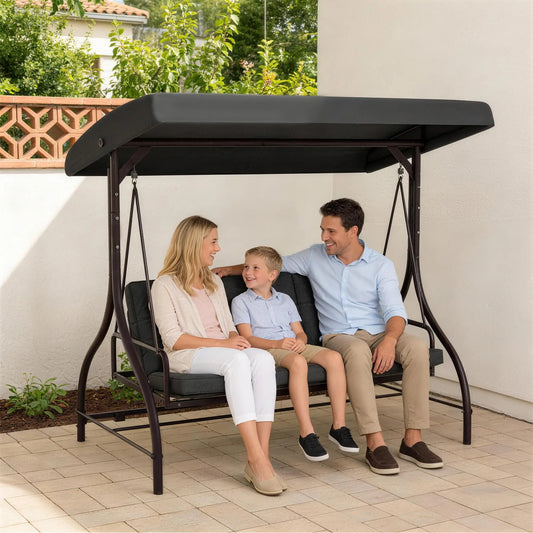 Convertible Patio Swing Bed With Canopy, Cushions, 3 Seater, Dark Grey Patio Swings with Stand Dark Grey at Gallery Canada