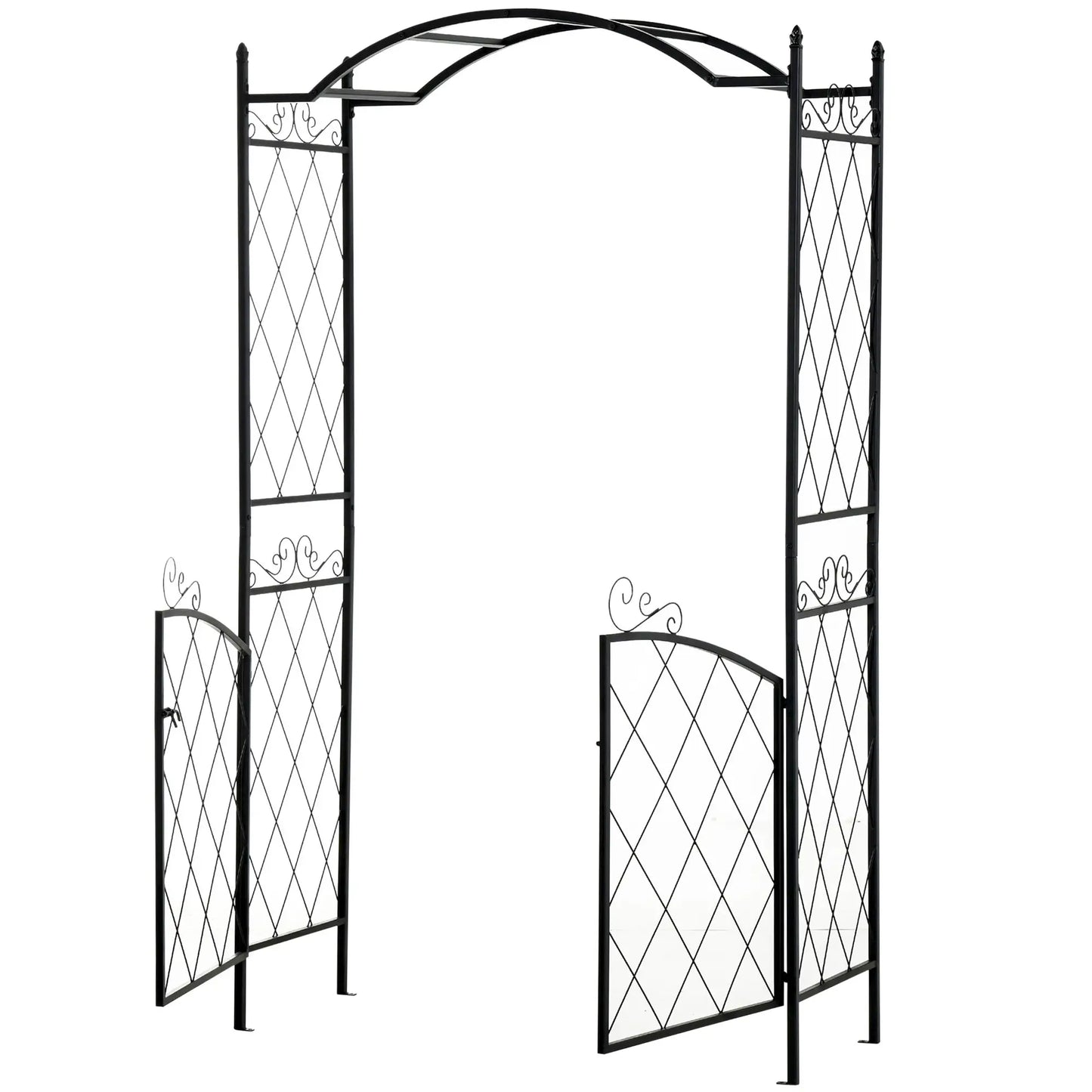 7FT Metal Garden Arch with Gate, Climbing Planter Frame, Black Garden Arches at Gallery Canada