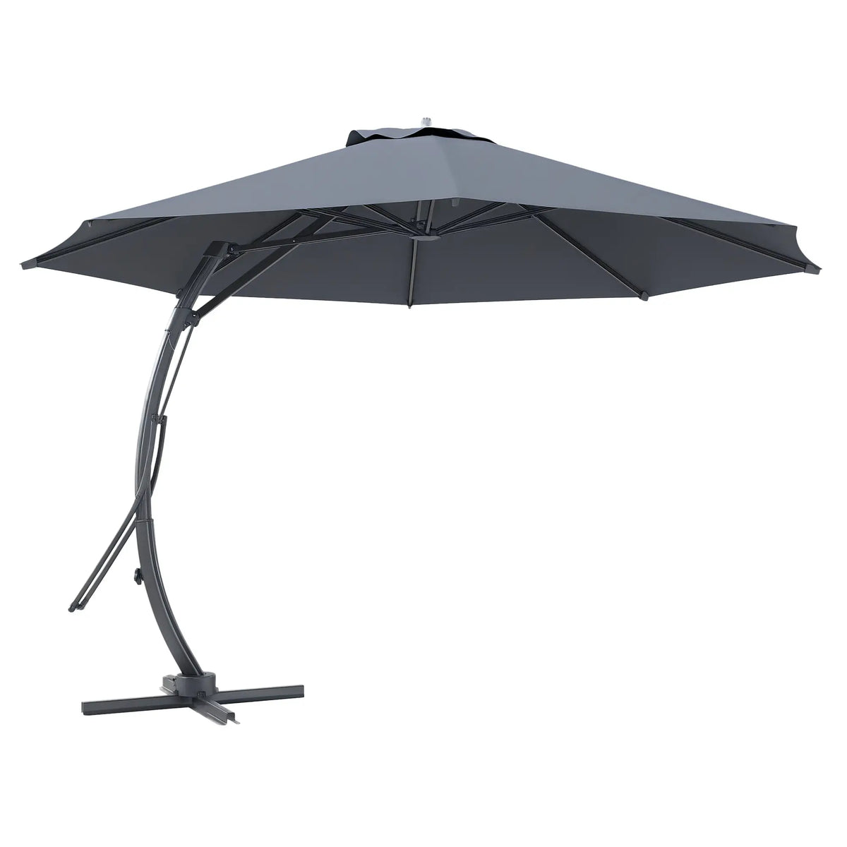 11FT Parapluie Cantilever, 8 Branches, Rotation 360°, UPF 50+, Gris