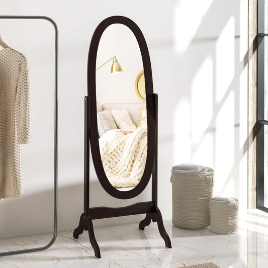 Full Length Floor Mirror, Adjustable Angle Oval Frame, 60x24 Inches Full Length Mirrors Coffee at Gallery Canada