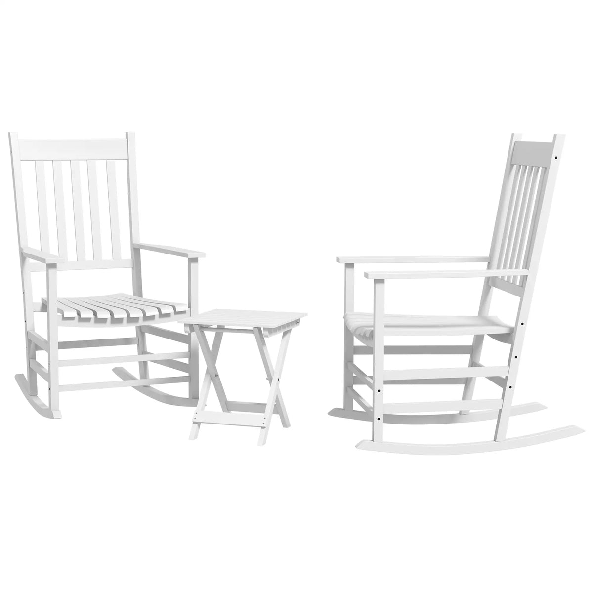 3 Pc Outdoor Rocking Chair Set, Wooden Patio Chairs with Table, White Outdoor Rocking Chairs at Gallery Canada